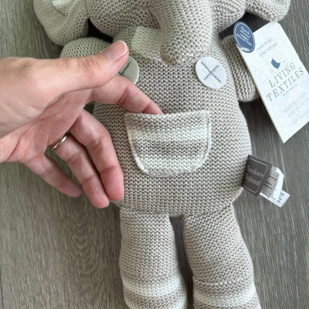 NWT Living Textiles Gray‎ Knitted Theodore Elephant Plush Toy Stuffed Animal